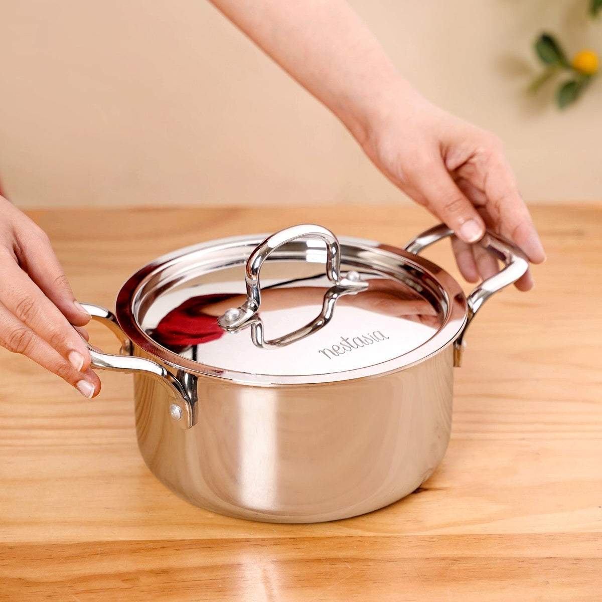 Tri Ply Stainless Steel Casserole Pot With Lid 2300ml Nestasia