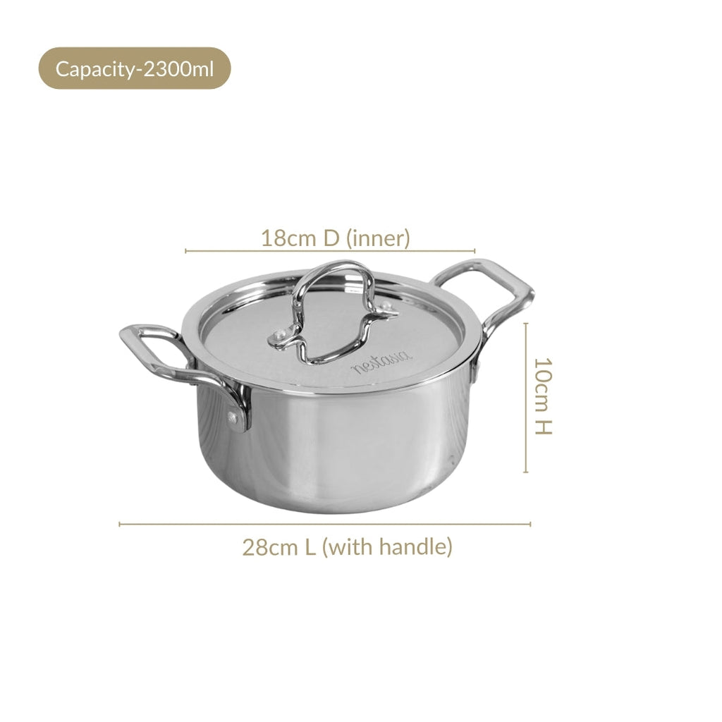 Tri Ply Stainless Steel Casserole Pot With Lid 2300ml Nestasia