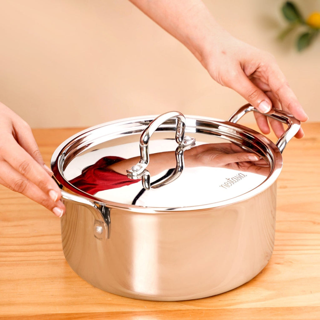 Tri Ply Stainless Steel Casserole Pot With Lid 4000ml Nestasia