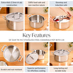 Tri Ply Stainless Steel Casserole Pot With Lid 4000ml Nestasia