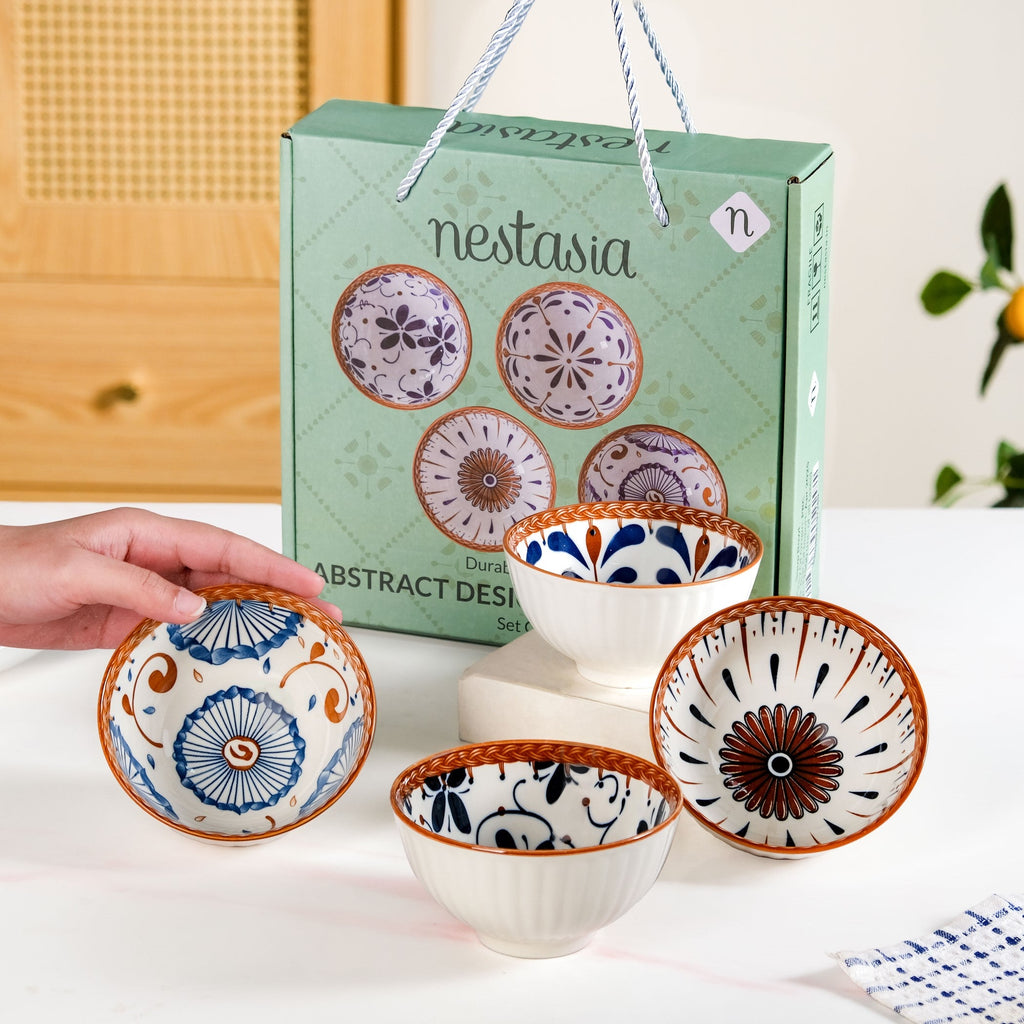Terra Indigo Ceramic Bowls Set Of 4 300ml Nestasia