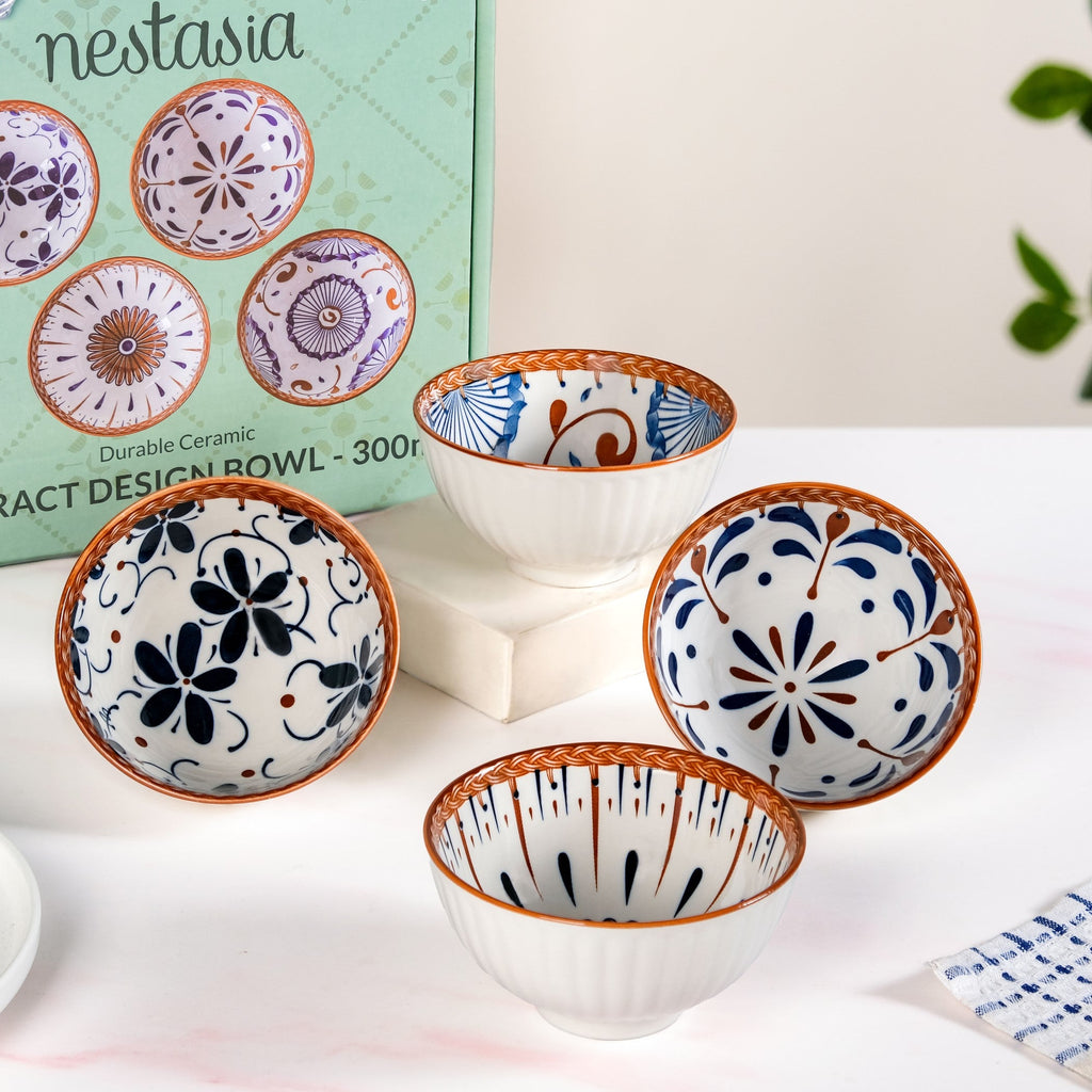 Terra Indigo Ceramic Bowls Set Of 4 300ml Nestasia