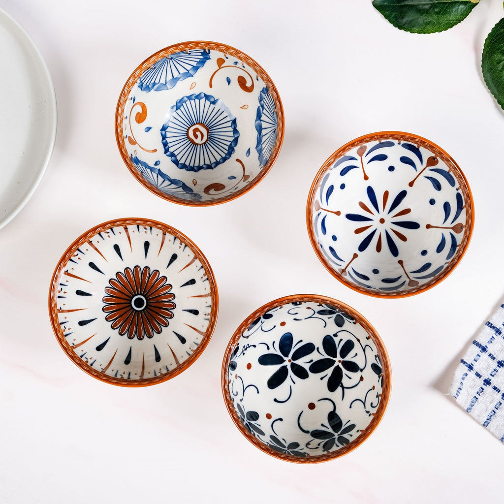 Terra Indigo Ceramic Bowls Set Of 4 300ml Nestasia