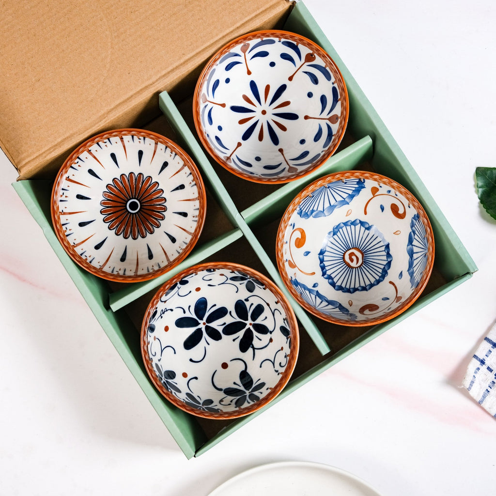 Terra Indigo Ceramic Bowls Set Of 4 300ml Nestasia