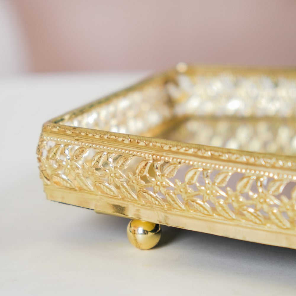 Luxury Mirror Tray Gold Set Of 3 Nestasia