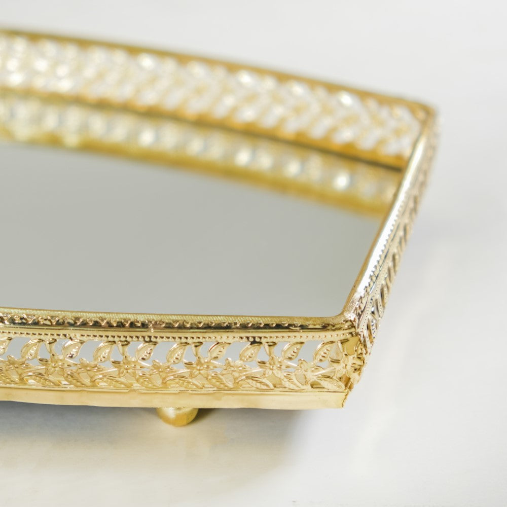 Luxury Mirror Tray Gold Set Of 3 Nestasia