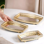 Luxury Mirror Tray Gold Set Of 3 Nestasia