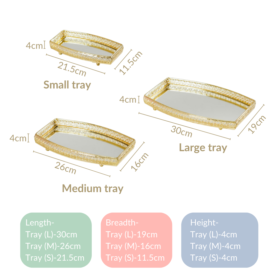 Luxury Mirror Tray Gold Set Of 3 Nestasia