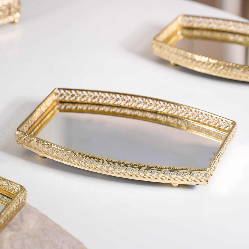 Luxury Mirror Tray Gold Set Of 3 Nestasia