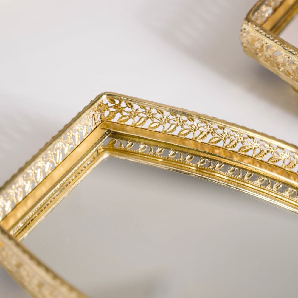 Luxury Mirror Tray Gold Set Of 3 Nestasia