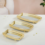 Luxury Mirror Tray Gold Set Of 3 Nestasia
