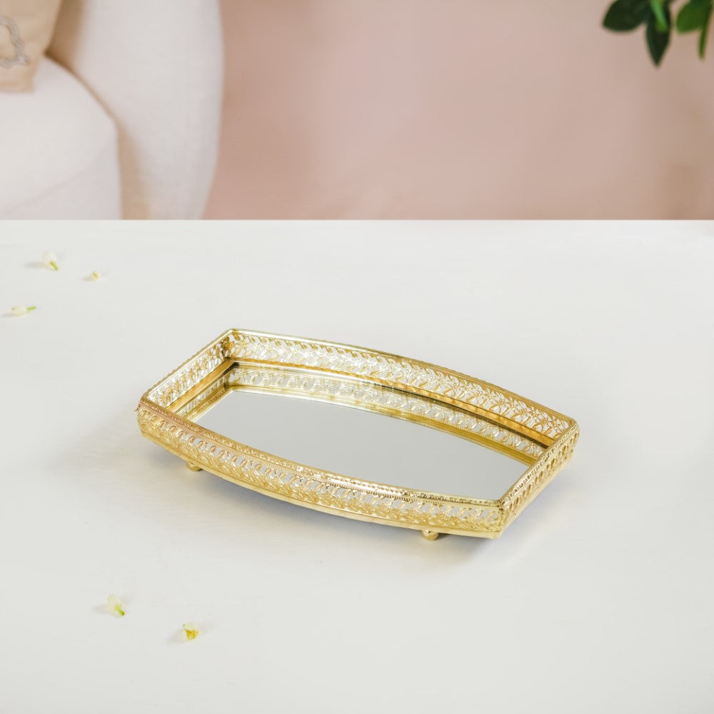 Luxury Mirror Tray Gold Set Of 3 Nestasia