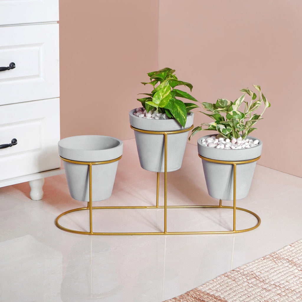 TerraTier Indoor Planter With Stand Grey Nestasia