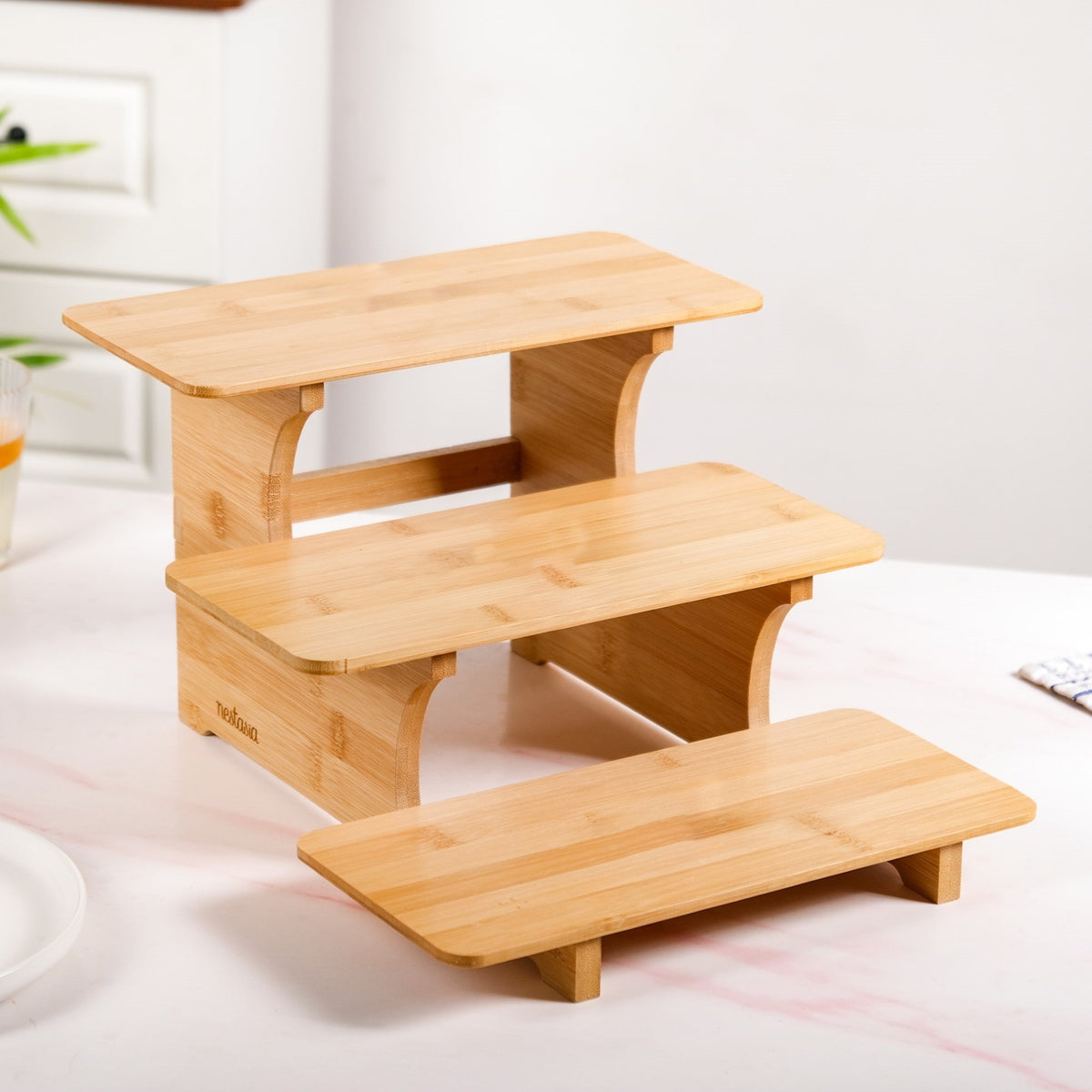 Triple Steps Bamboo Platter Stand Nestasia