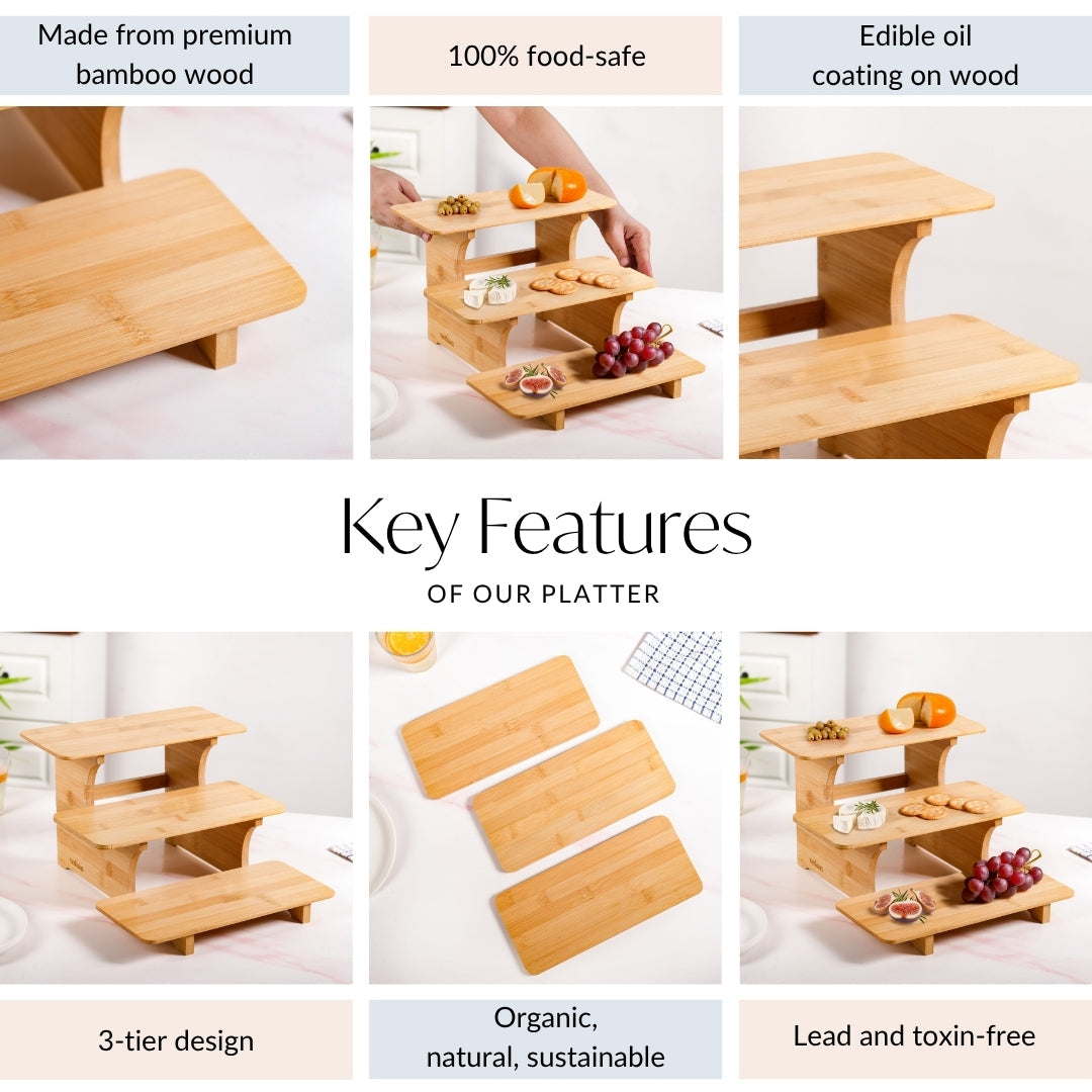 Triple Steps Bamboo Platter Stand Nestasia