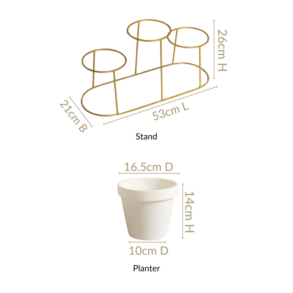 TerraTier Gold Stand With Three White Planters Off White Nestasia