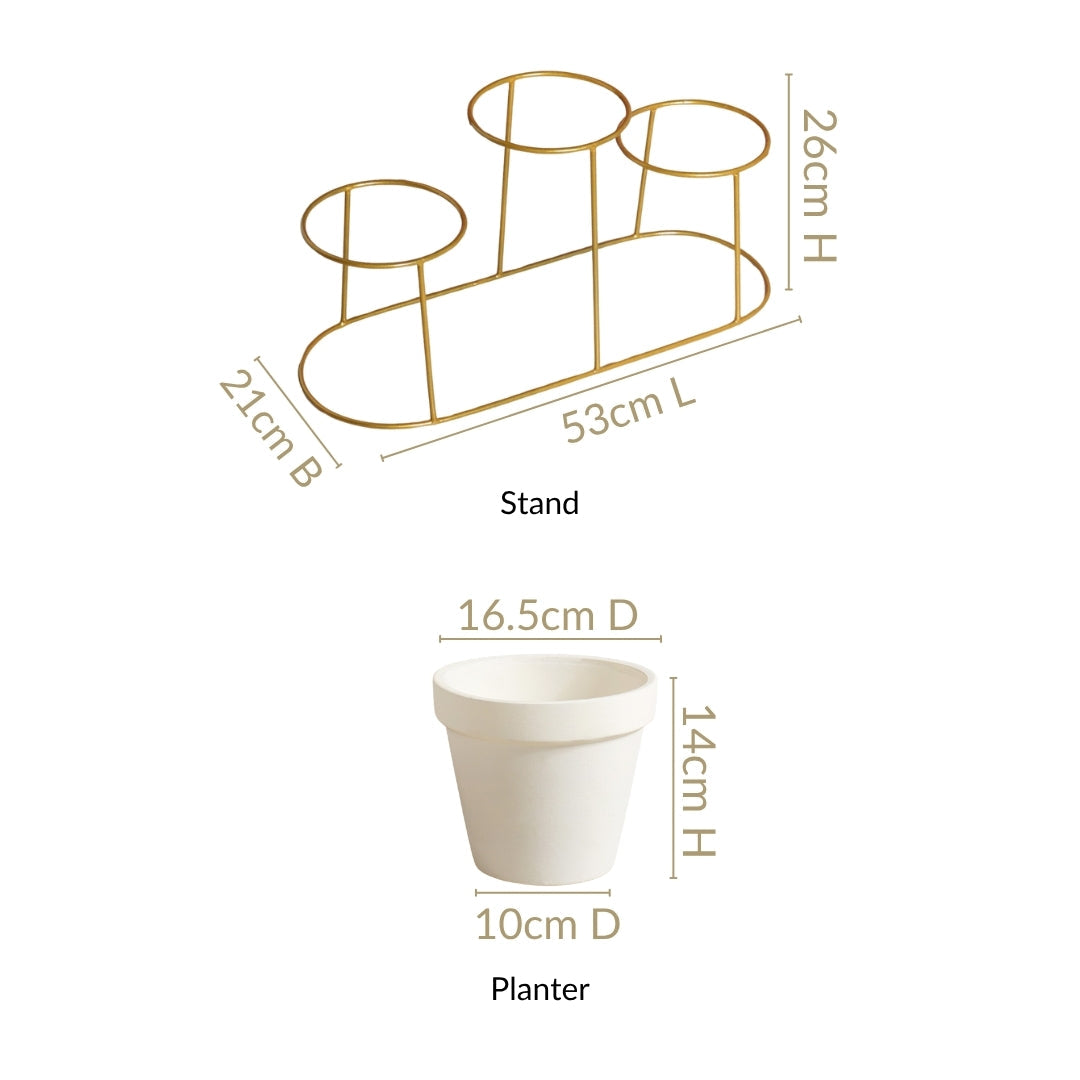 TerraTier Gold Stand With Three White Planters Off White Nestasia