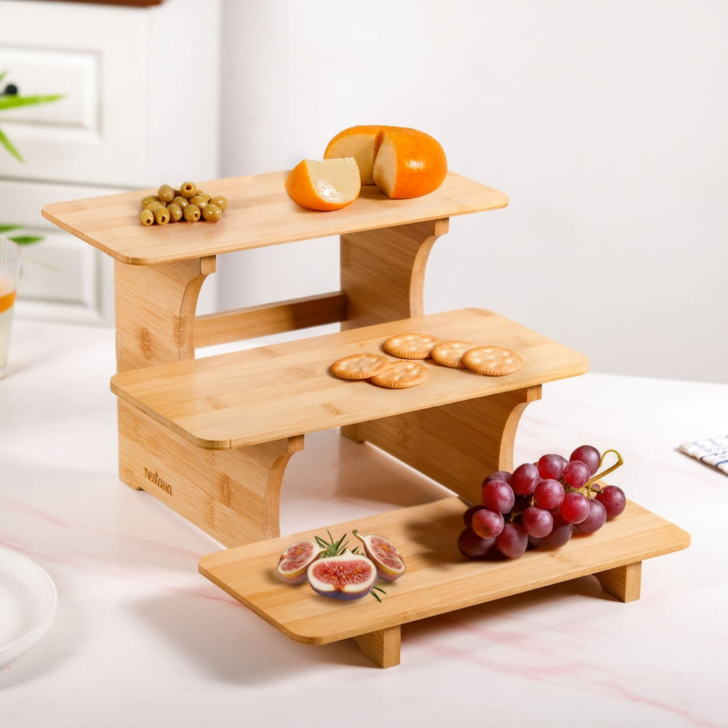 Triple Steps Bamboo Platter Stand Nestasia