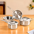 Triply Stainless Steel Frying Pan 1000ml Kadai 2000ml Casserole 3000ml Saucepan 1500ml Set Of 4 Nestasia