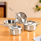 Triply Stainless Steel Frying Pan 1000ml Kadai 2000ml Casserole 3000ml Saucepan 1500ml Set Of 4 Nestasia