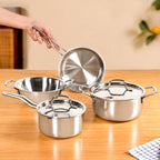 Triply Stainless Steel Frying Pan 1000ml Kadai 2000ml Casserole 3000ml Saucepan 1500ml Set Of 4 Nestasia