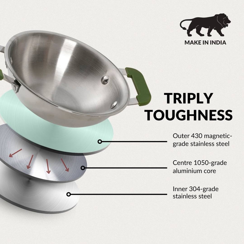 Pico Triply Induction Safe Stainless Steel Mini Kadai 900ml Nestasia