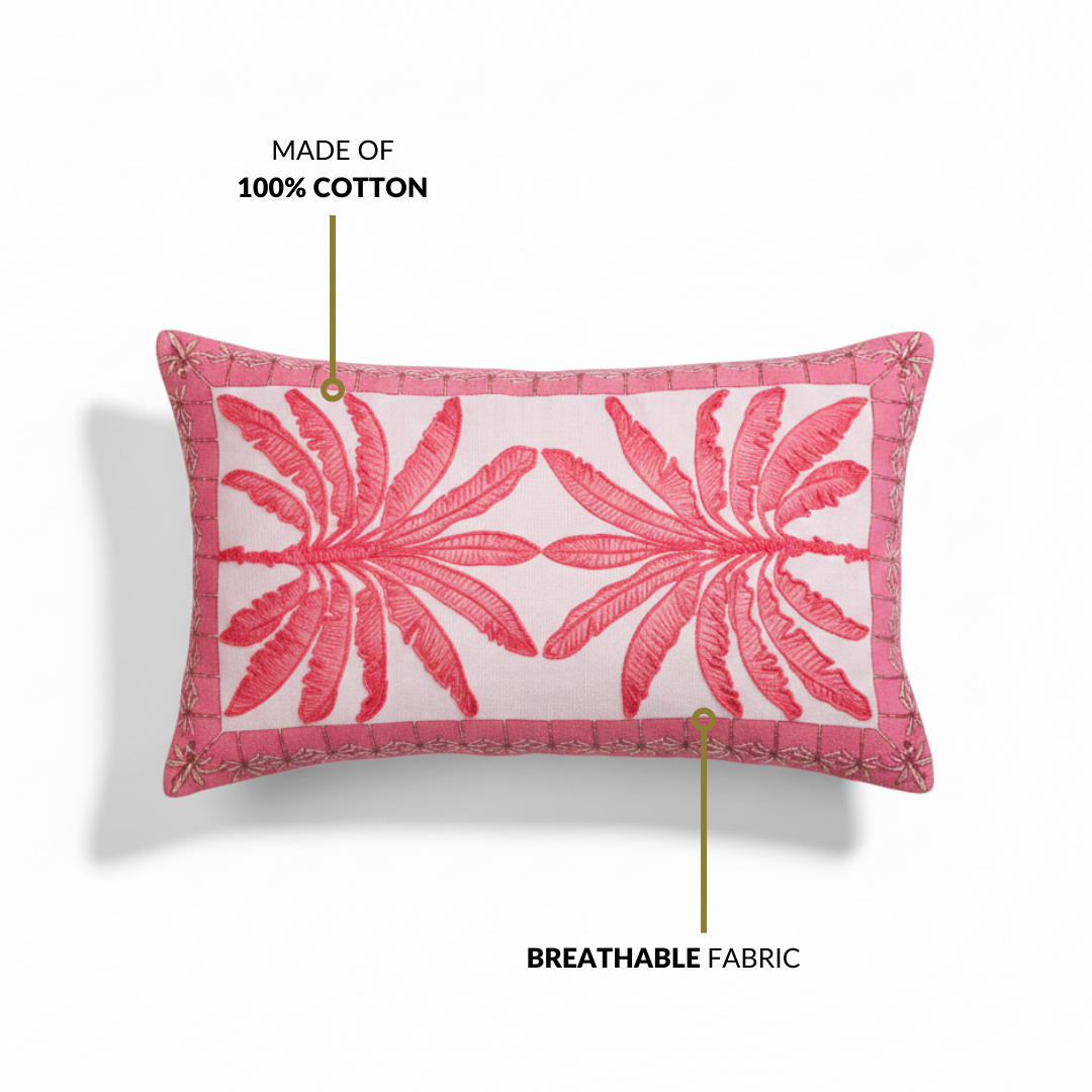 Vibrant Tropic Embroidered Cotton Cushion Cover 50x30cm Nestasia