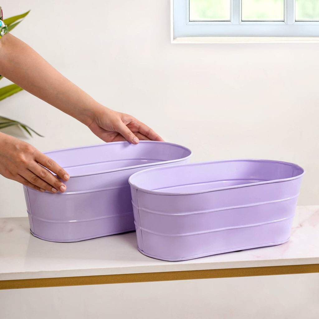 Trough Lined Lavender Oval Plant Holder Set Of 2 Nestasia