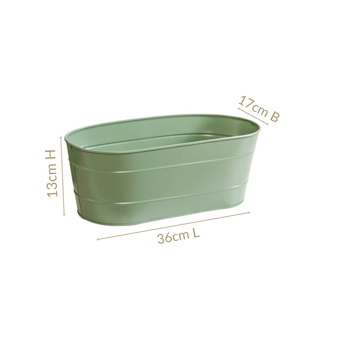 Trough Lined Oval Metal Planter Set Of 2 Sage Green Nestasia