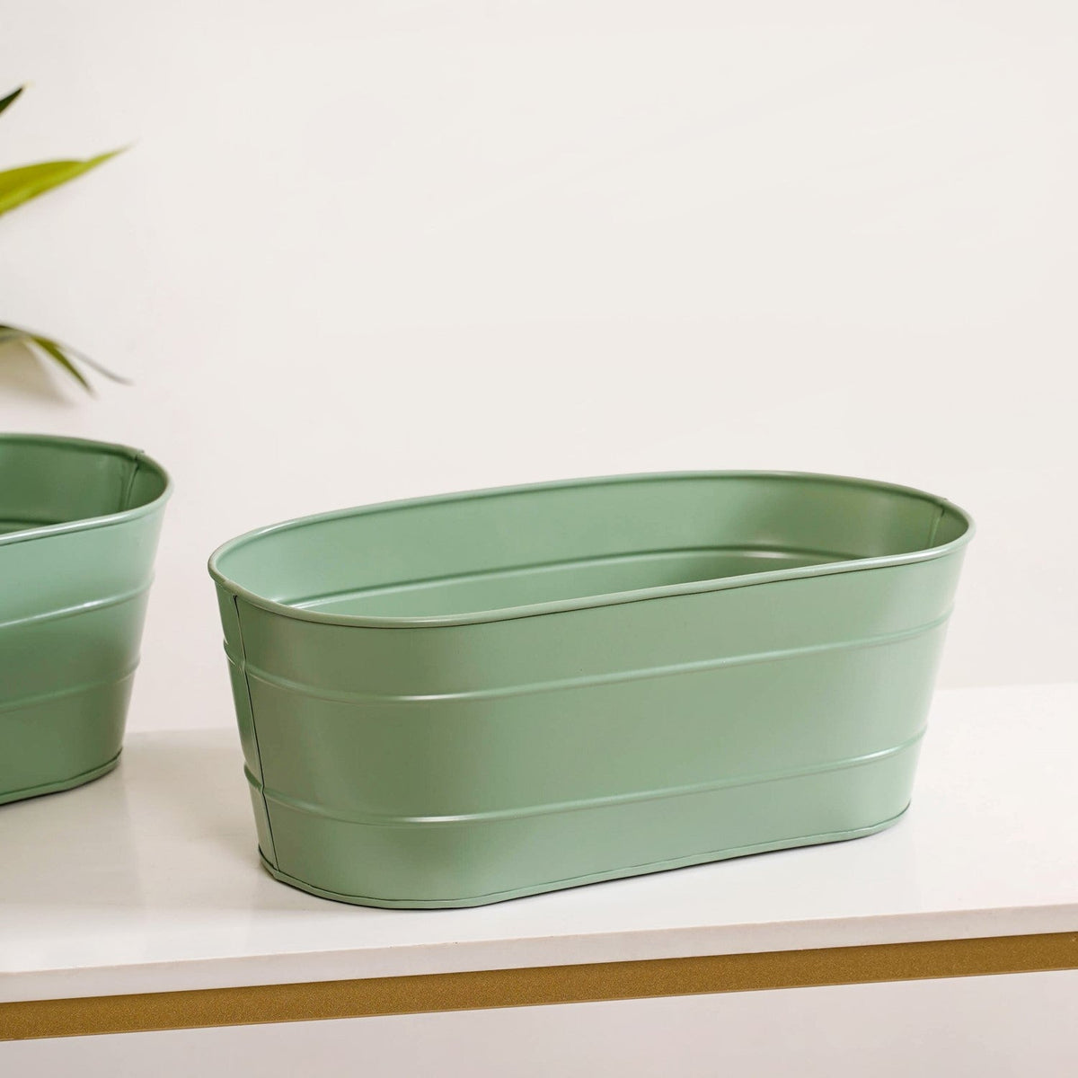 Trough Lined Oval Metal Planter Set Of 2 Sage Green Nestasia