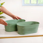 Trough Lined Oval Metal Planter Set Of 2 Sage Green Nestasia