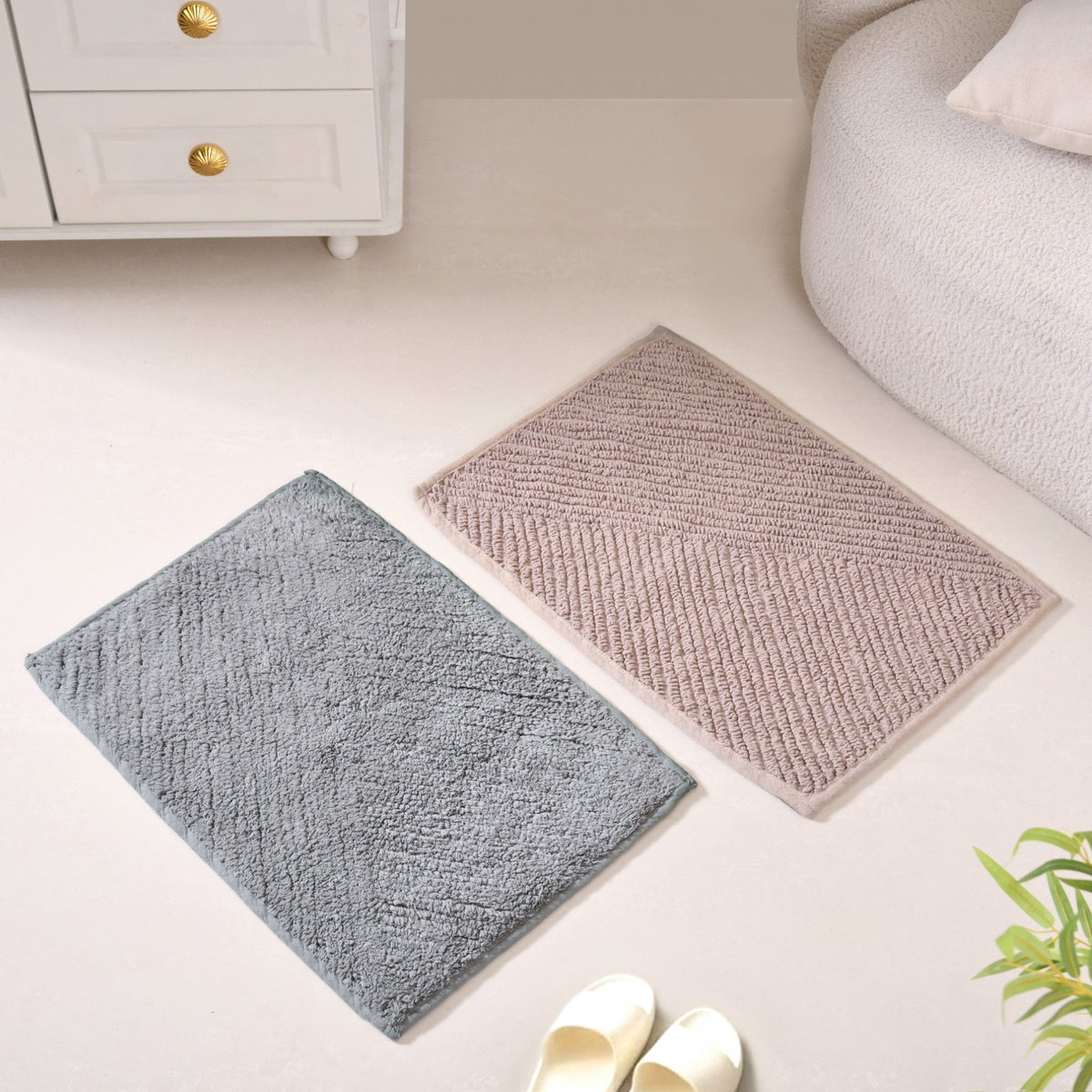 Tufted Cotton Reversible Muted Tones Floor Mat Duo 60x40cm Nestasia