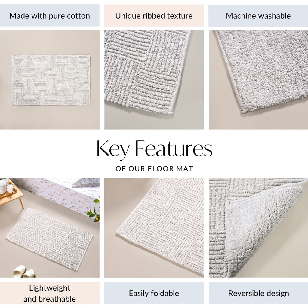 Tufted Cotton Reversible Floor Mat Light Grey 84x50cm Nestasia