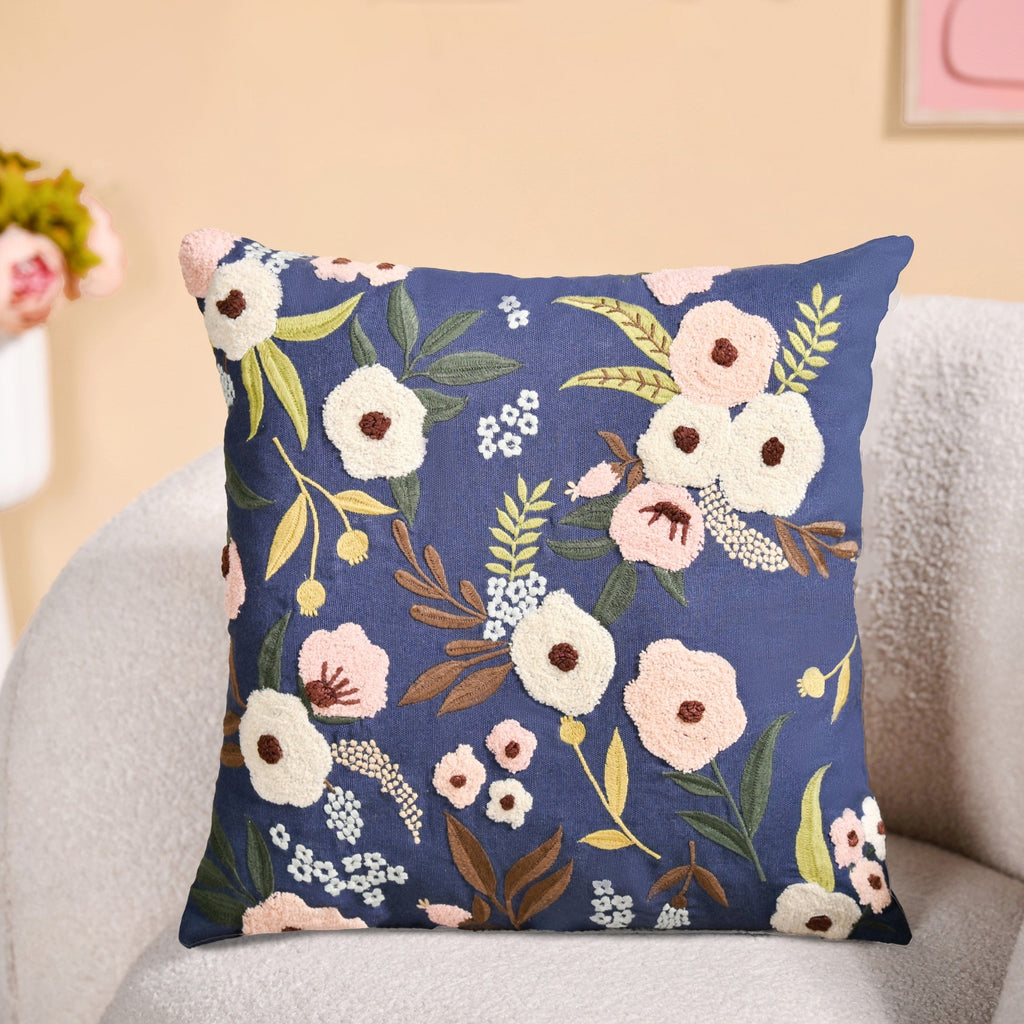 Tufted Floral Embroidered Cushion Cover 40x40cm Nestasia
