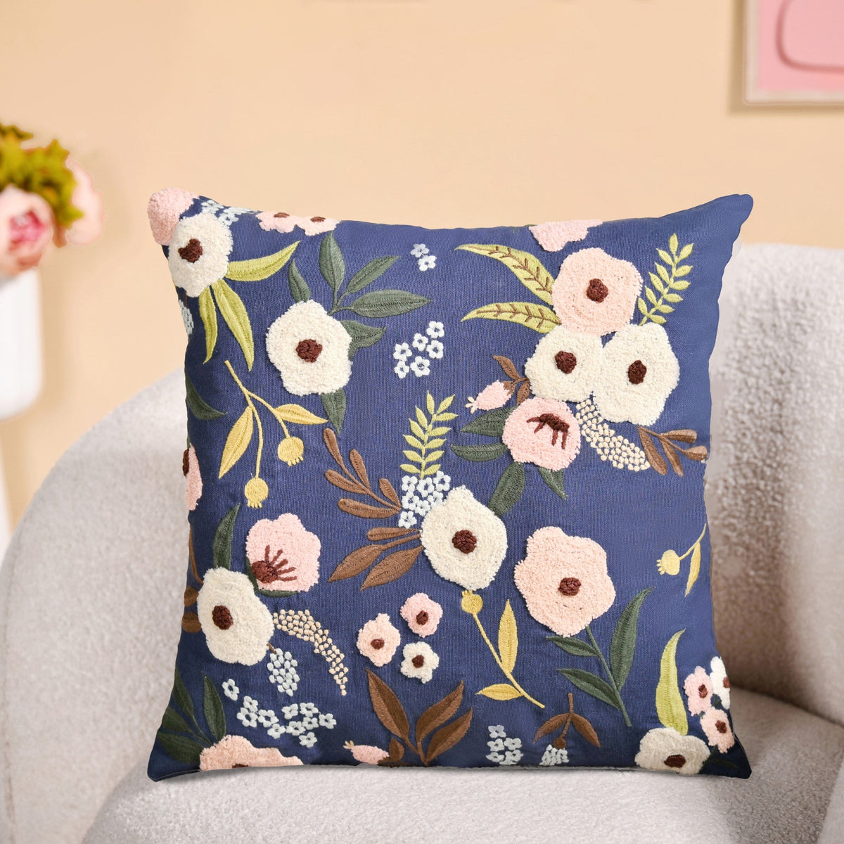 Tufted Floral Embroidered Cushion Cover 40x40cm Nestasia