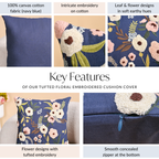 Tufted Floral Embroidered Cushion Cover 40x40cm Nestasia