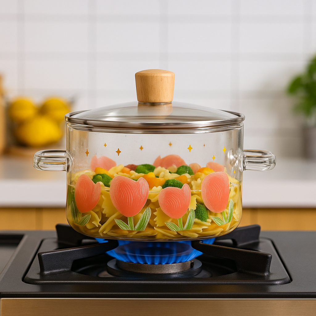 Tulip Borosilicate Glass Cooking Pot With Lid 1800ml Nestasia