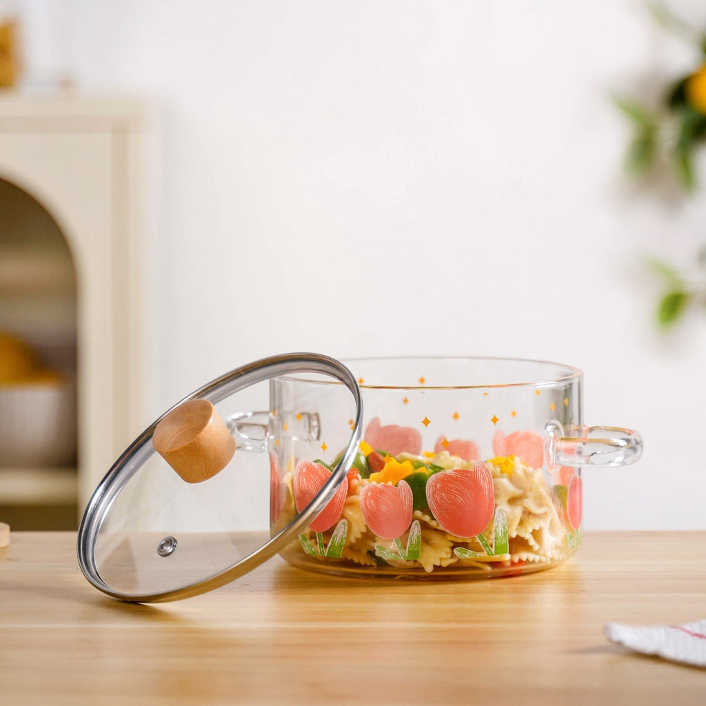 Tulip Borosilicate Glass Cooking Pot With Lid 1800ml Nestasia