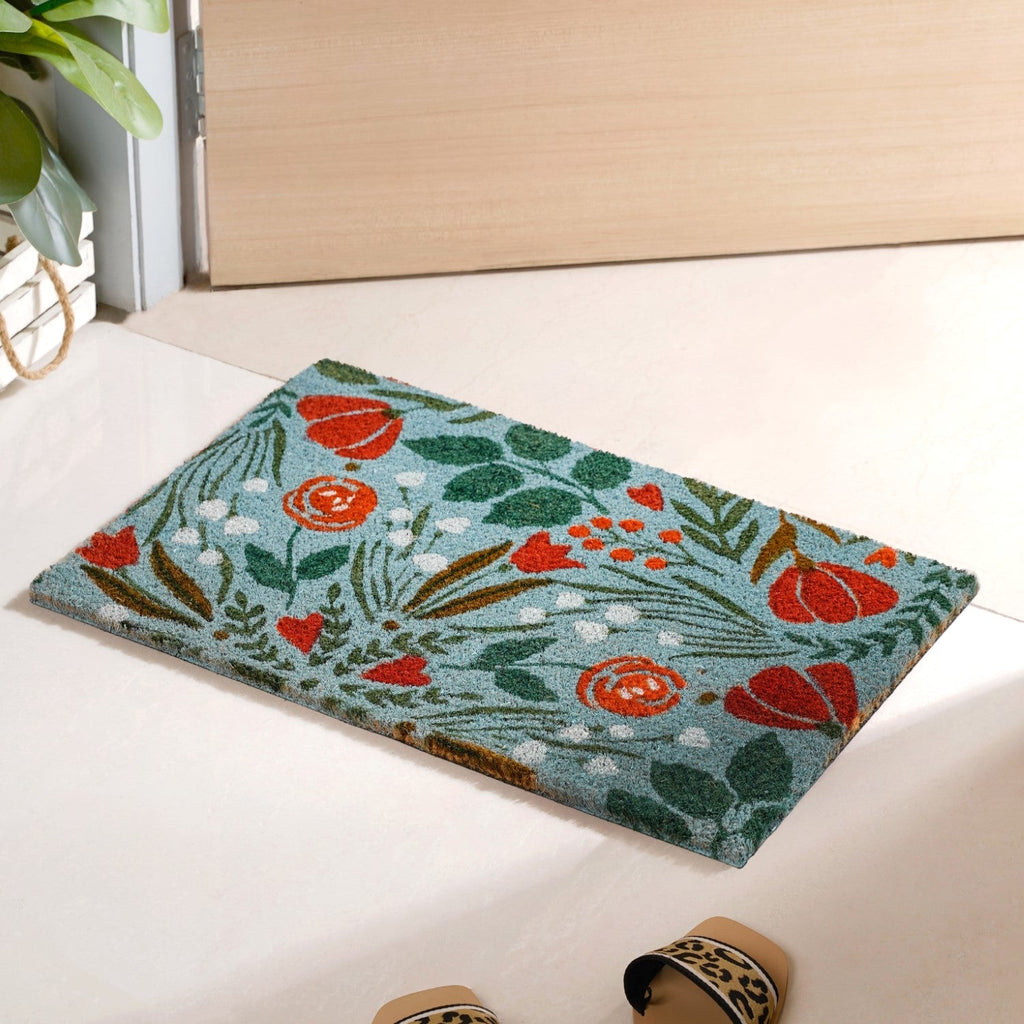 Tulips And Roses Coir Welcome Mat 24x16 Inch Nestasia