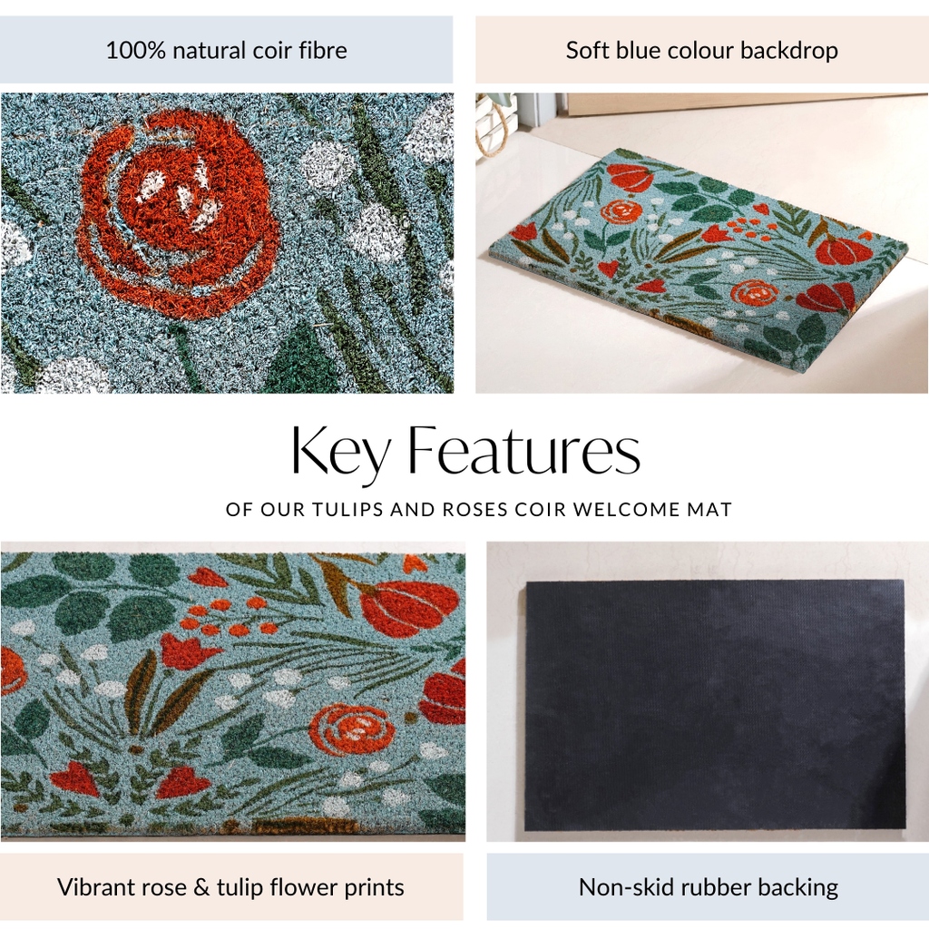 Tulips And Roses Coir Welcome Mat 24x16 Inch Nestasia