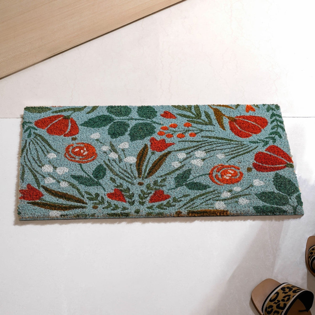 Tulips And Roses Coir Welcome Mat 24x16 Inch Nestasia