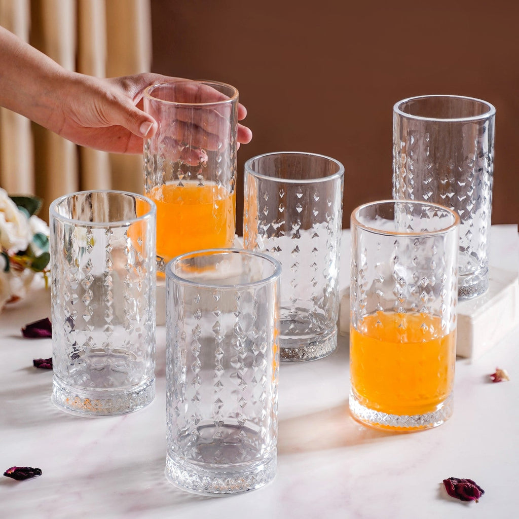 Diamond Design Highball Glass Set Of 6 466ml Nestasia