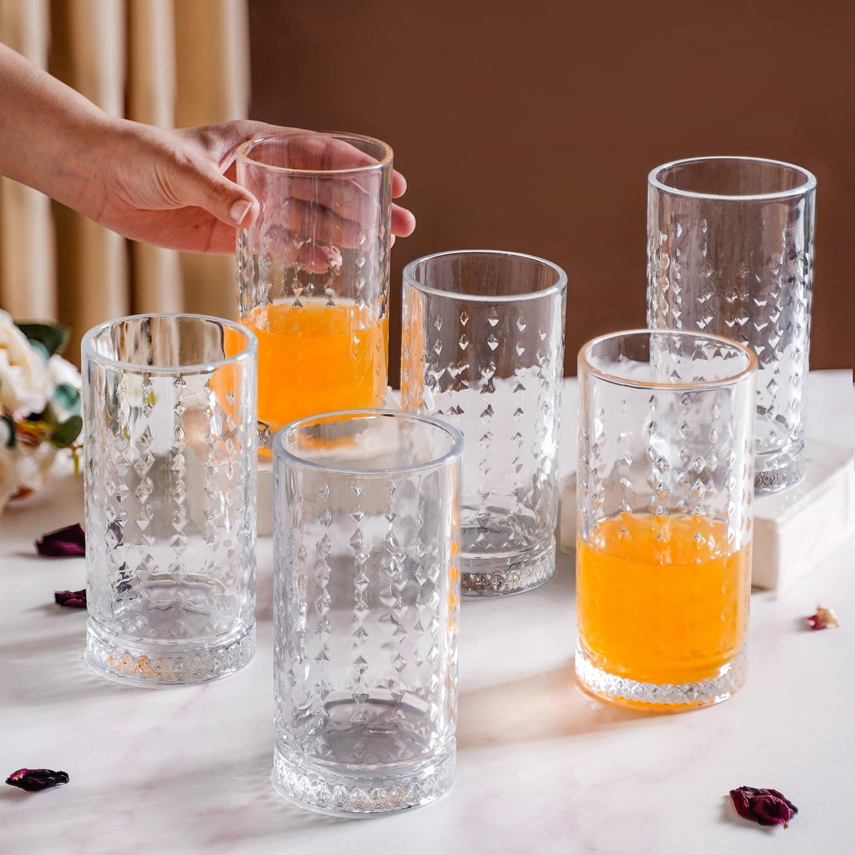 Diamond Design Highball Glass Set Of 6 466ml Nestasia