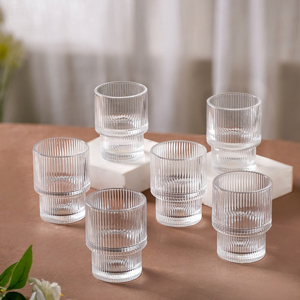 Set Of 6 Stackable Drinking Glasses Ribbed Nestasia