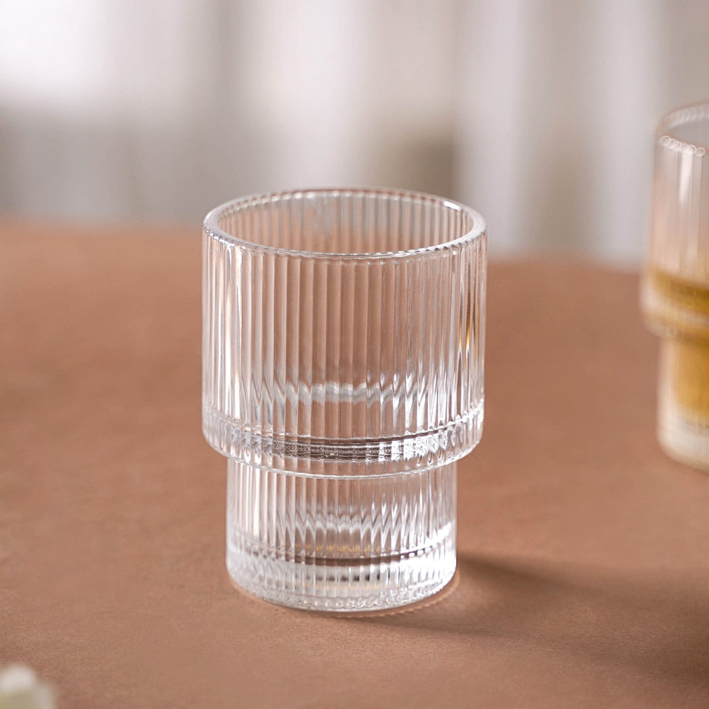 Set Of 6 Stackable Drinking Glasses Ribbed Nestasia