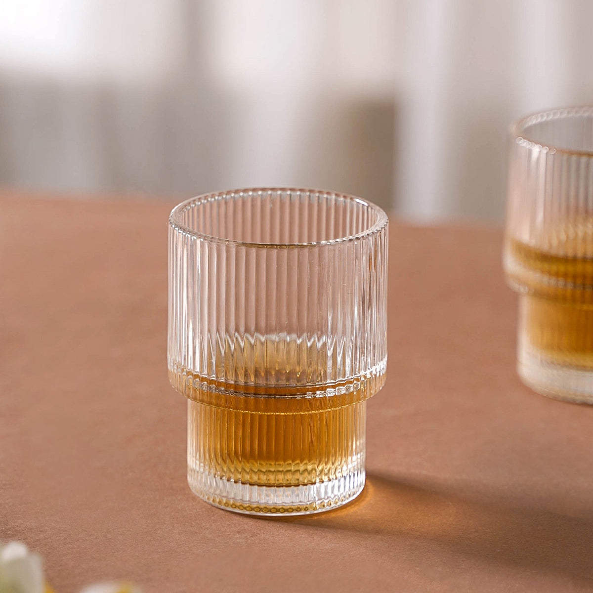 Set Of 6 Stackable Drinking Glasses Ribbed Nestasia