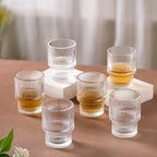 Set Of 6 Stackable Drinking Glasses Ribbed Nestasia