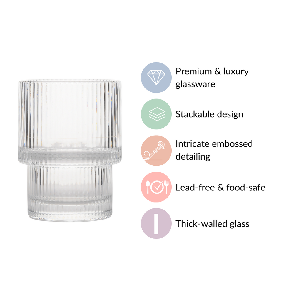 Set Of 6 Stackable Drinking Glasses Ribbed Nestasia