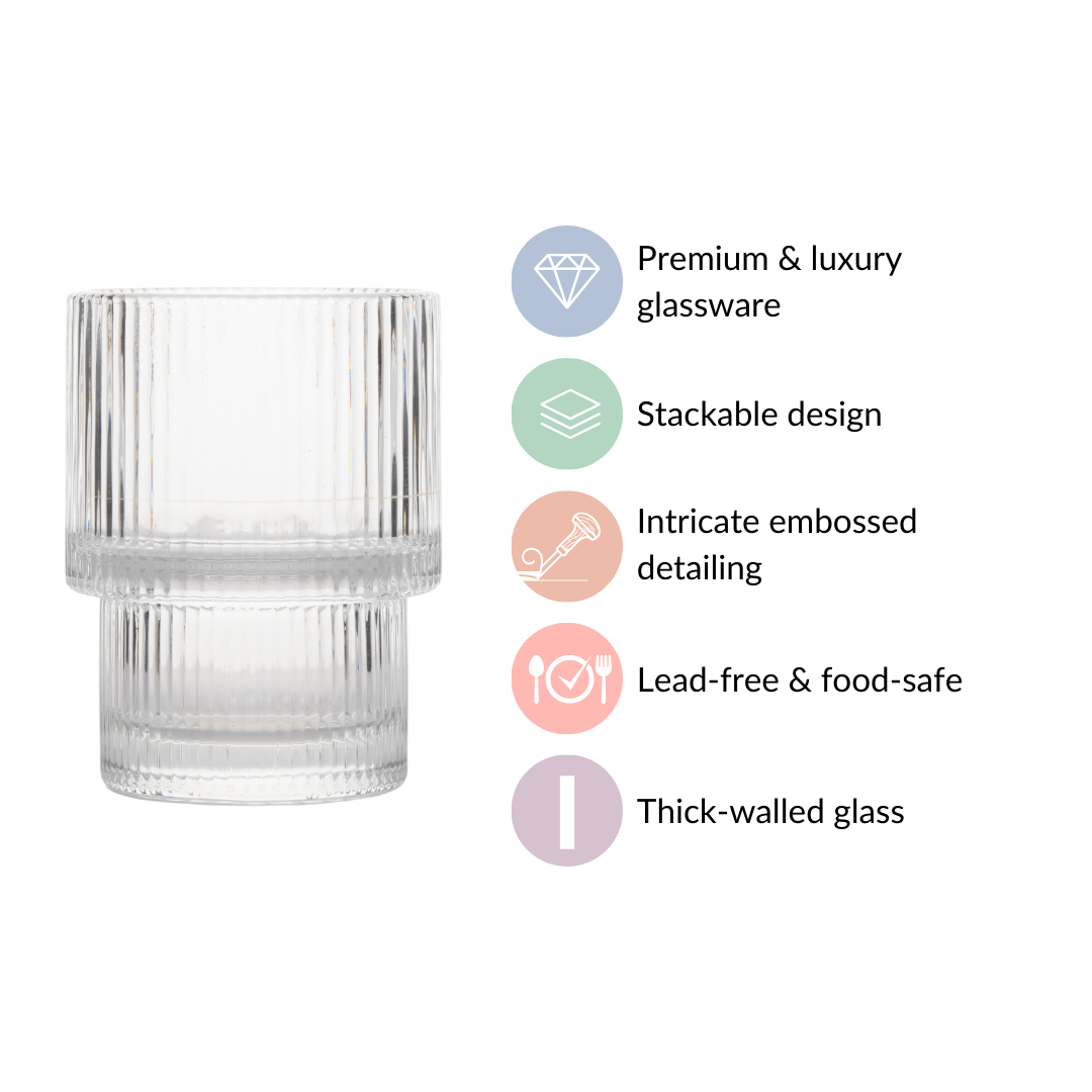 Set Of 6 Stackable Drinking Glasses Ribbed Nestasia