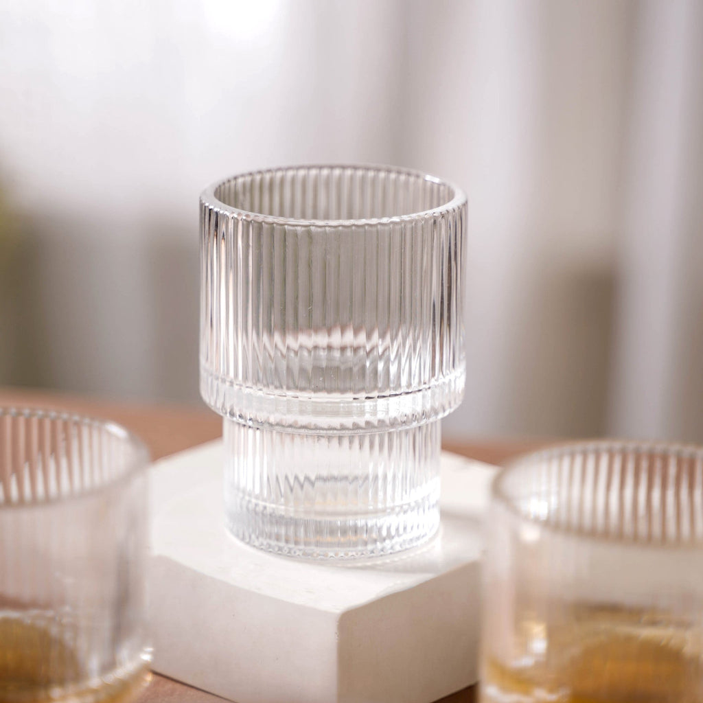 Set Of 6 Stackable Drinking Glasses Ribbed Nestasia